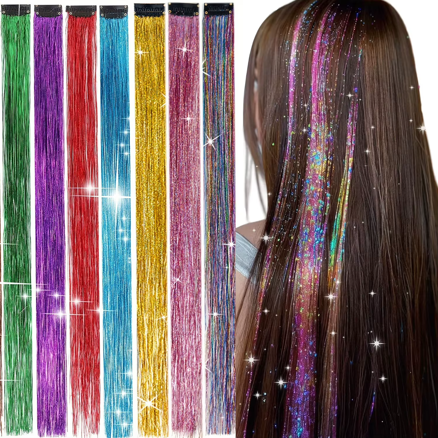 12 pièces Kit de guirlandes de cheveux synthétiques avec outil 1200 brins Extensions