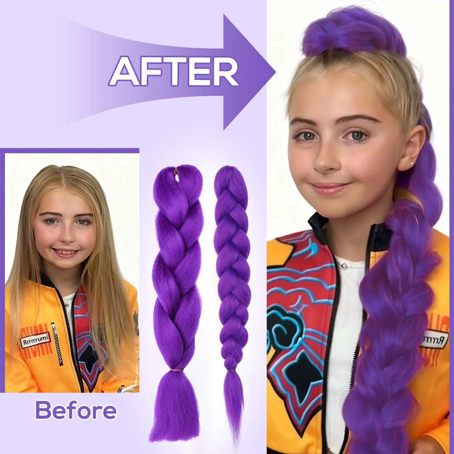 Extensions de cheveux synthétiques tressés violets longs de 24 pouces