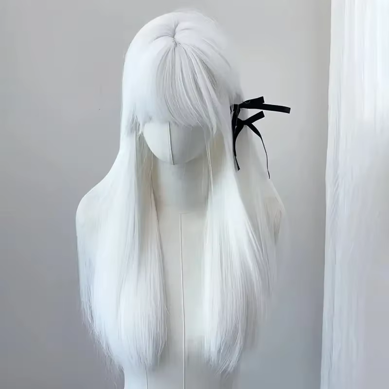 Perruque longue droite à l'air blanc pur pour femmes