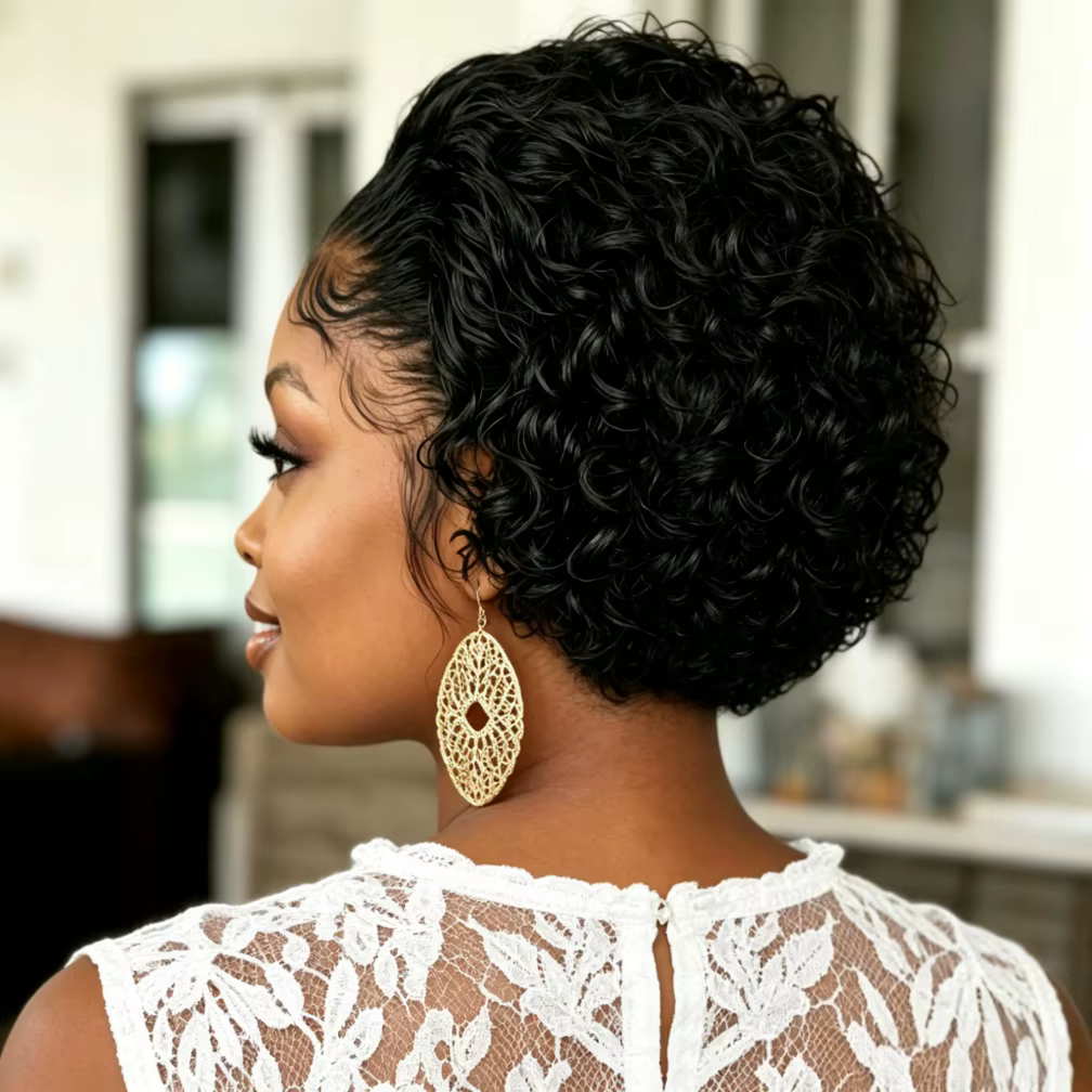 Perruques Courtes Bouclées Pixie Cut 13x1 Lace Front en Cheveux Humains pour Femmes