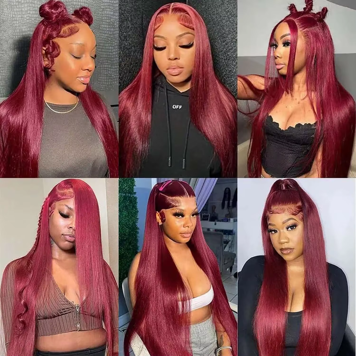 Perruque Lace Frontal Wig synthétique sans colle bordeaux 13x6 HD