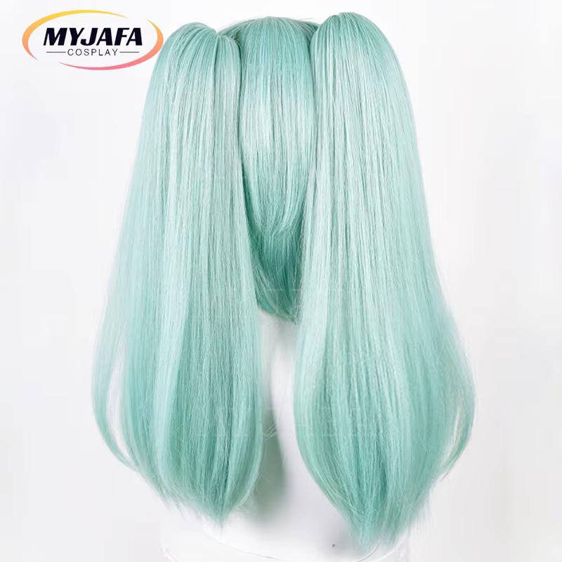 Perruque de Cosplay synthétique vert menthe Cyberpunk avec bonnet de perruque, perruque de Cosplay, longue queue de cheval, résistante à la chaleur