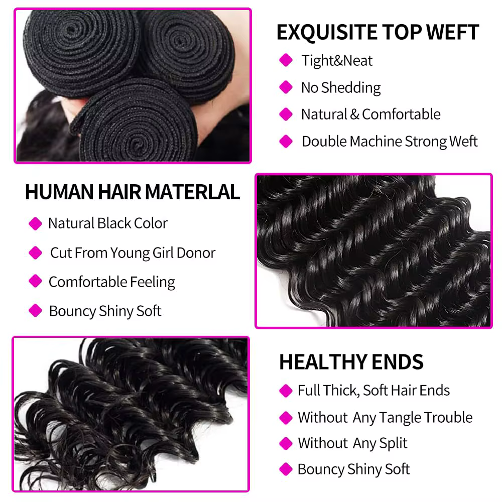 Paquets de cheveux humains avec fermeture vague profonde brésilienne vierge bouclés 3