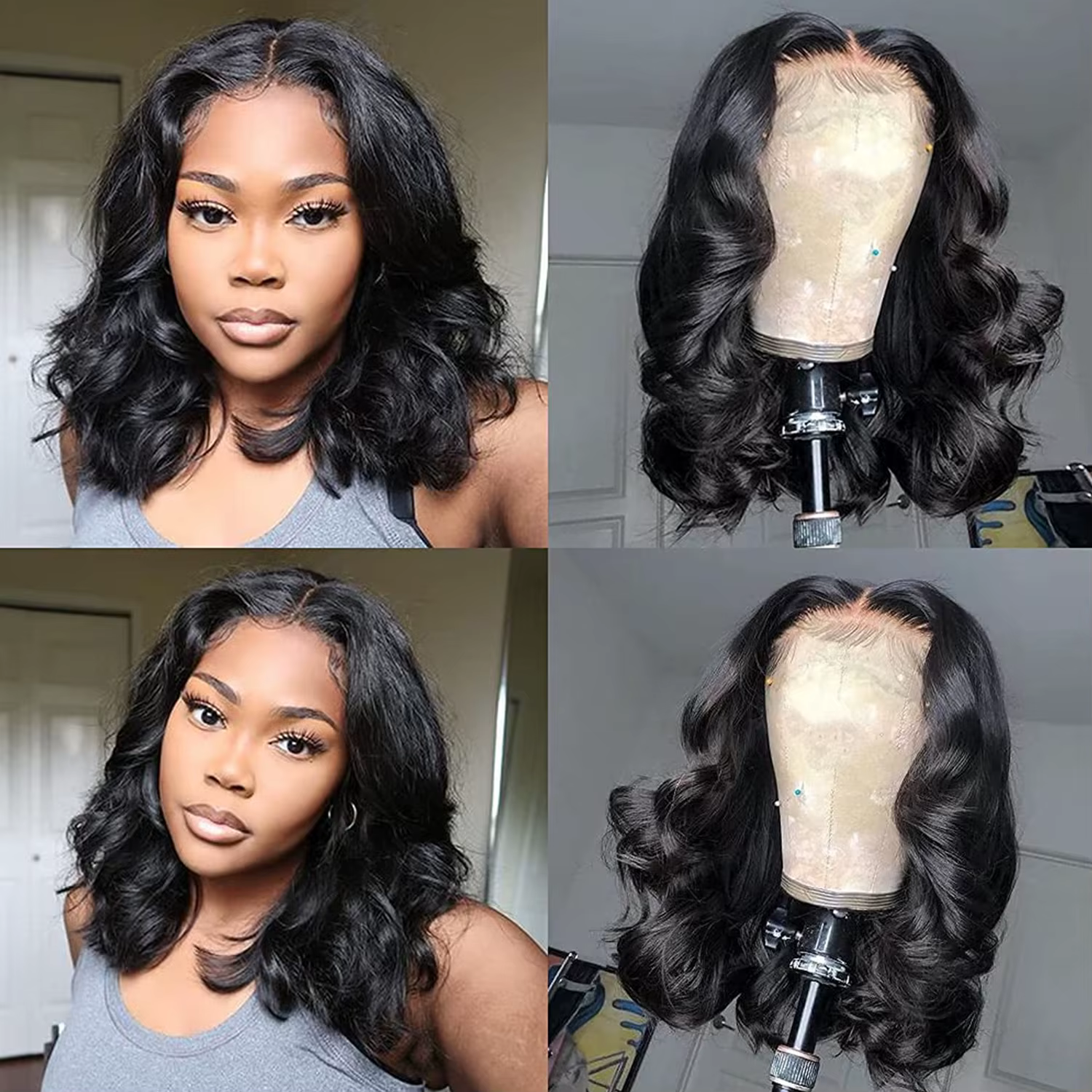 180% densité Bob perruque vague de corps porter et Go perruques sans colle pour les femmes prêt à porter 100% perruques de cheveux humains pré plumées perruque de dentelle