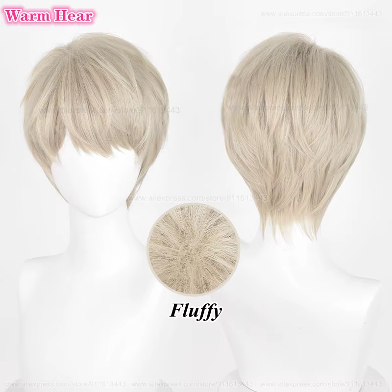 Xavier perruque synthétique jeu court unisexe 30 cm gris clair or/gris Cosplay Anime perruques résistant à la chaleur