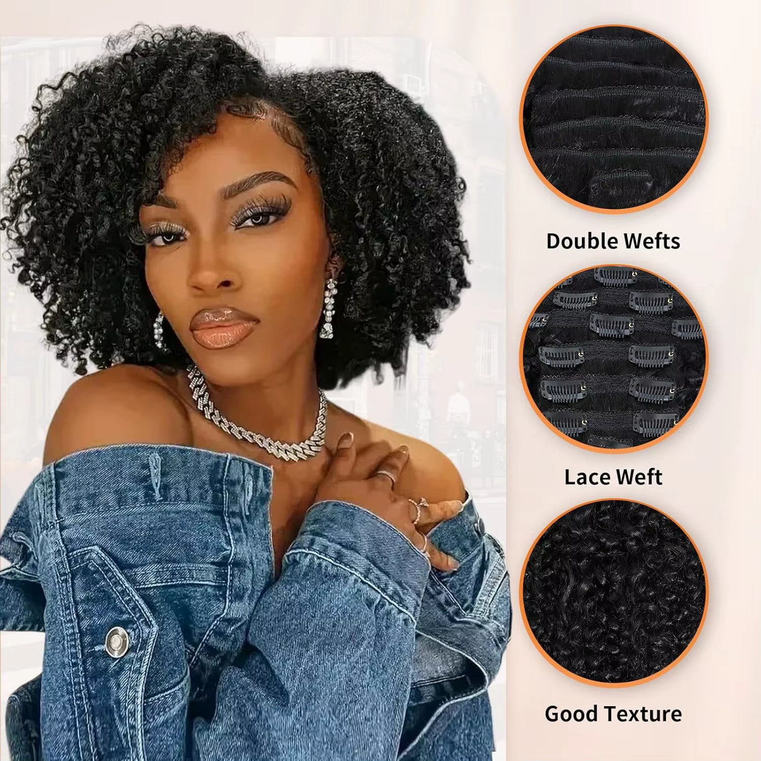 Extensions à clips bouclées crépues en cheveux humains 3C 4A pour femmes noires