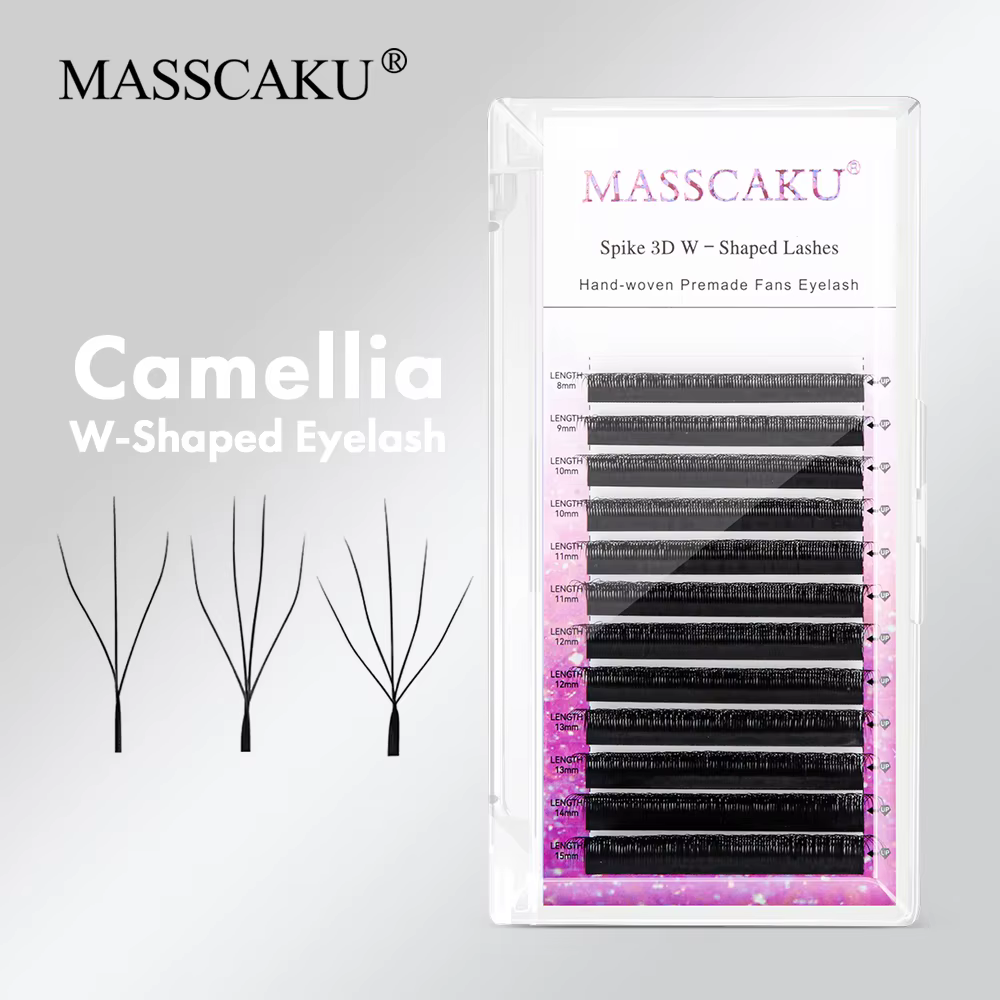 MASSCAKU C D Curl camélia W cils en forme de longueur mixte tissage à la main ventilateurs de Volume russe Extension
