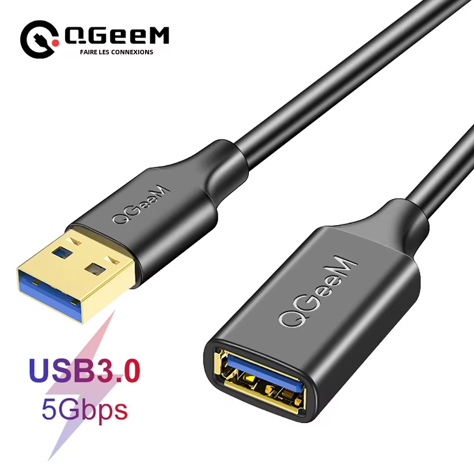 Câble d'extension USB QGeeM Câble d'extension USB 3.0 pour PC portable Smart-TV PS4 Xbox SSD Câble USB Mâle à femelle Rallonge USB à USB Câble de données USB USB 3.0 2.0 Câble d'extension 2m Câble USB