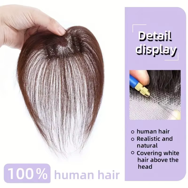 Perruque femme avec frange qui ajoute du volume en vrais cheveux humains pour couvrir le haut et la ligne