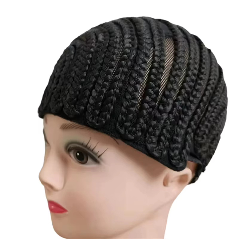 Bonnet de perruque tressé noir style cornrow