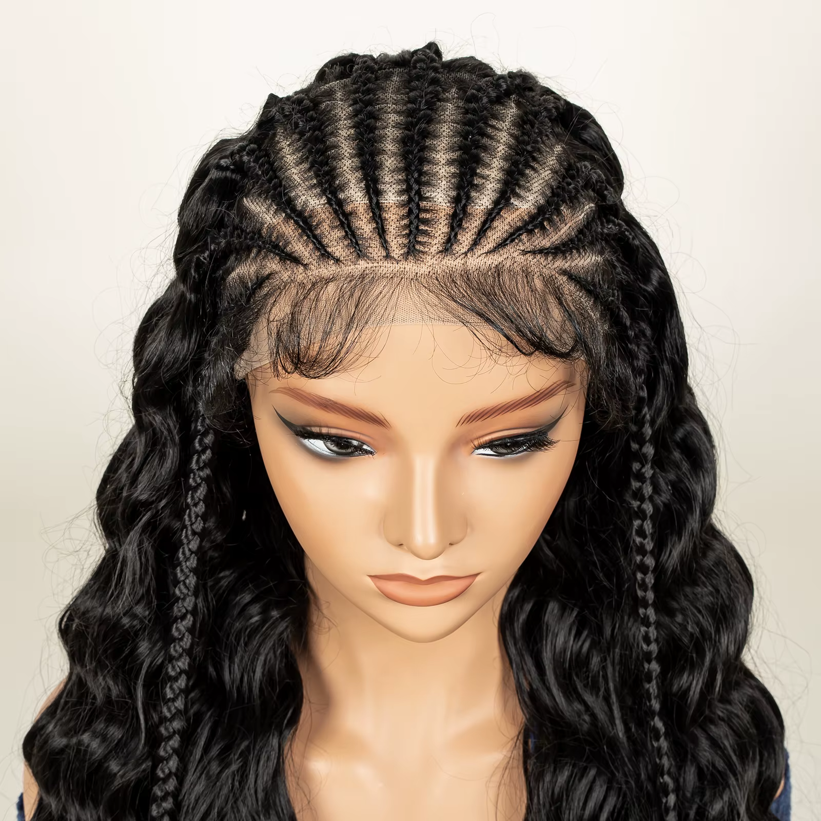 Fulani perruque tressée avec cheveux mi-bouclés synthétique 13x6 Transparent dentelle avant