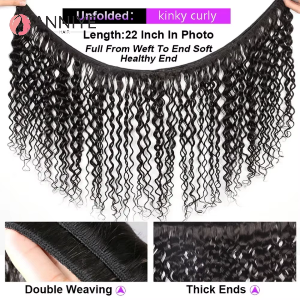 Lot de 3 mèches de cheveux humains bouclés crépus avec closure en dentelle 4x4