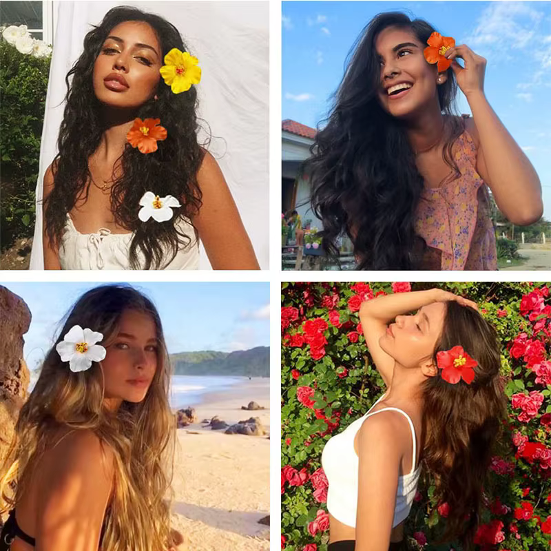 Pince à cheveux fleur hawaïenne pour femmes filles romantique bohème