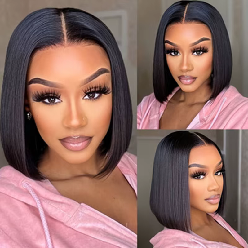 Perruque séparée au centre de mode pour dames de 12 pouces - cheveux synthétiques haute densité