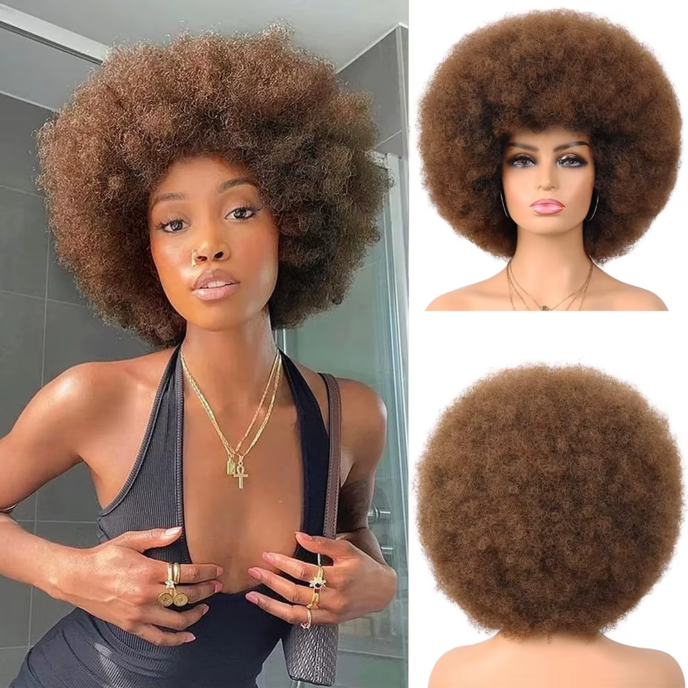 Perruques en cheveux humains bouclés afro pour femmes noires