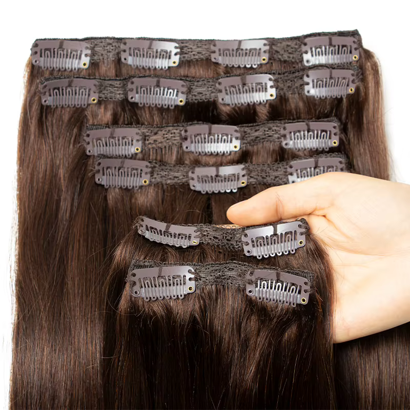 Extensions de Cheveux Humains à réinitialisation Brun Foncé