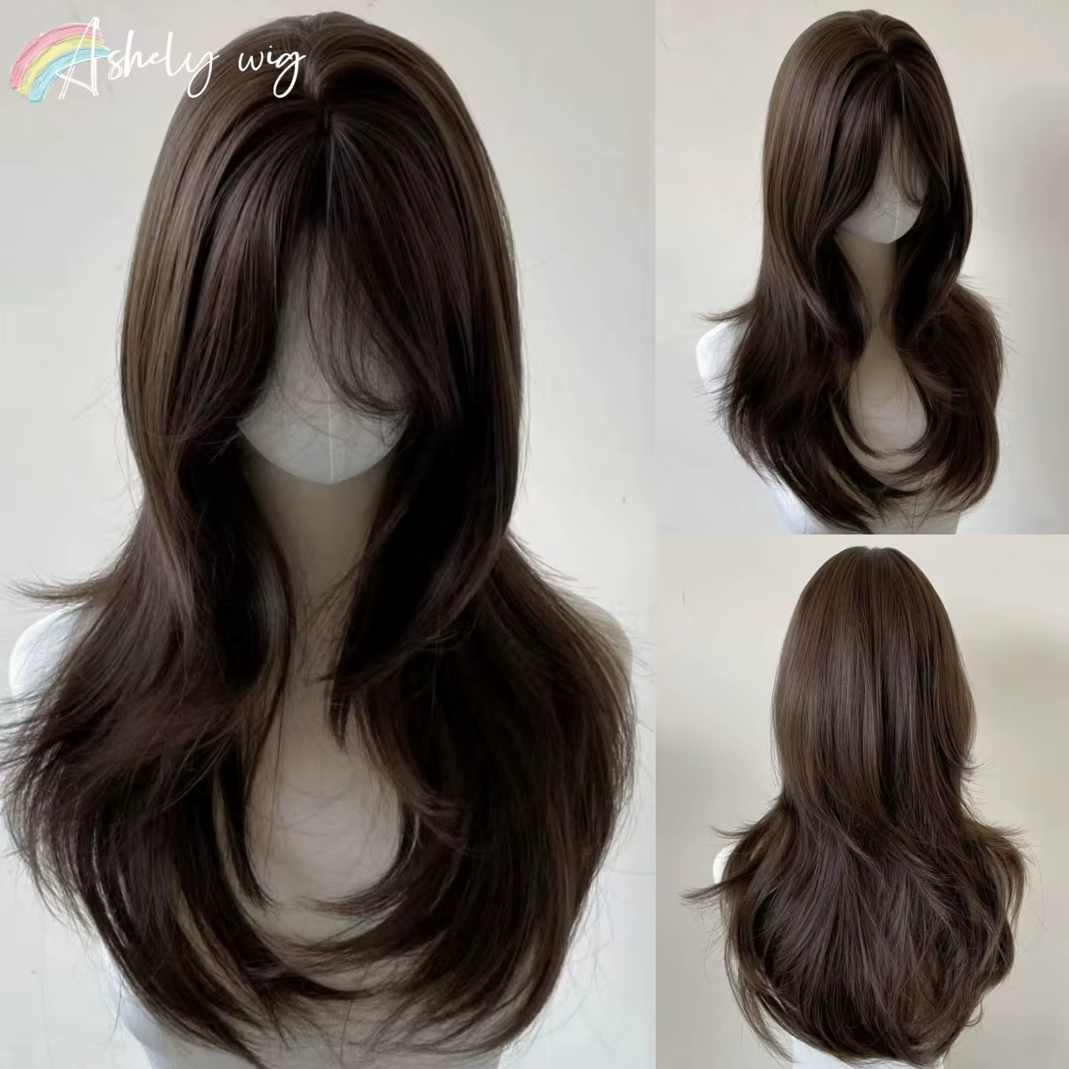 Perruque brune pour femme avec bandeau
