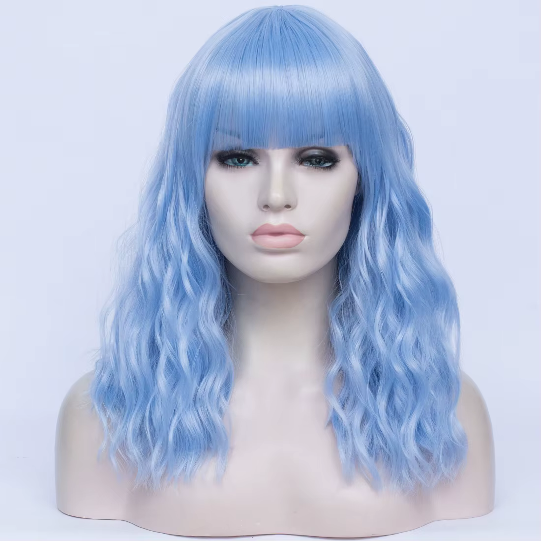 Perruque synthétique bleue longue et bouclée pour femmes