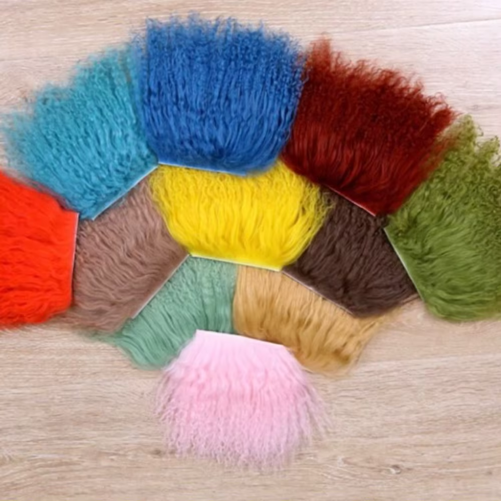 Mignon mongolie fourrure peau de mouton laine Extensions bouclés Texture rangée de cheveux