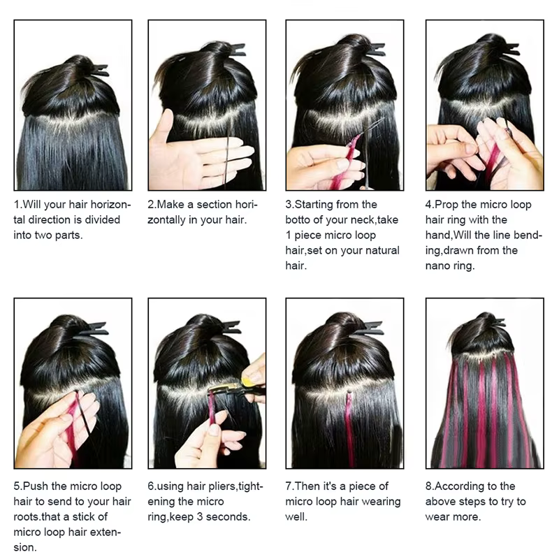 Extensions de Cheveux Humains Naturels Lisses avec Micro Anneau