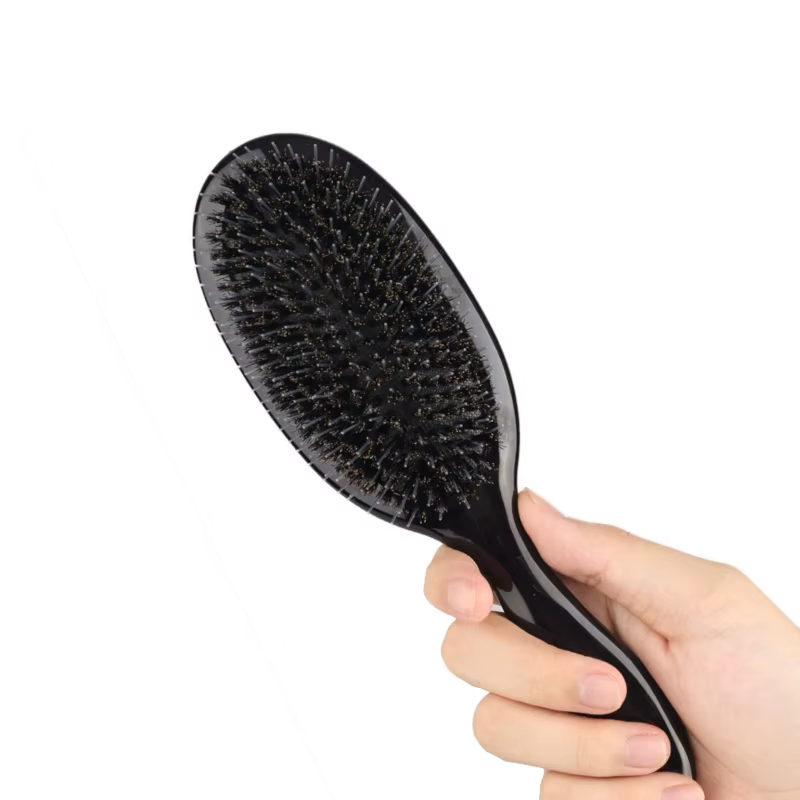 Brosse à cheveux en poils de sanglier à finition mate avec dents en nylon pour extensions