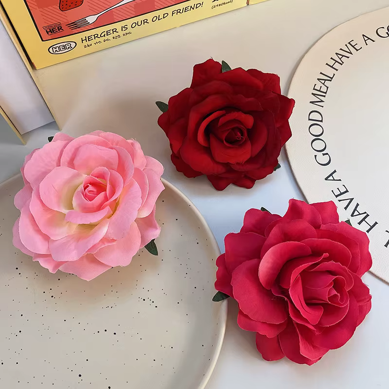 Pinces à cheveux fleur rose pour femmes et filles
