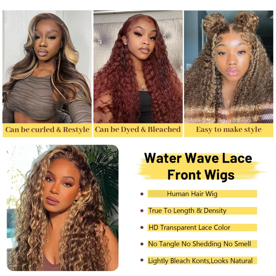 Perruque Lace Frontale 30 Pouces Cheveux Humains Bouclés Ombrés avec Mèches