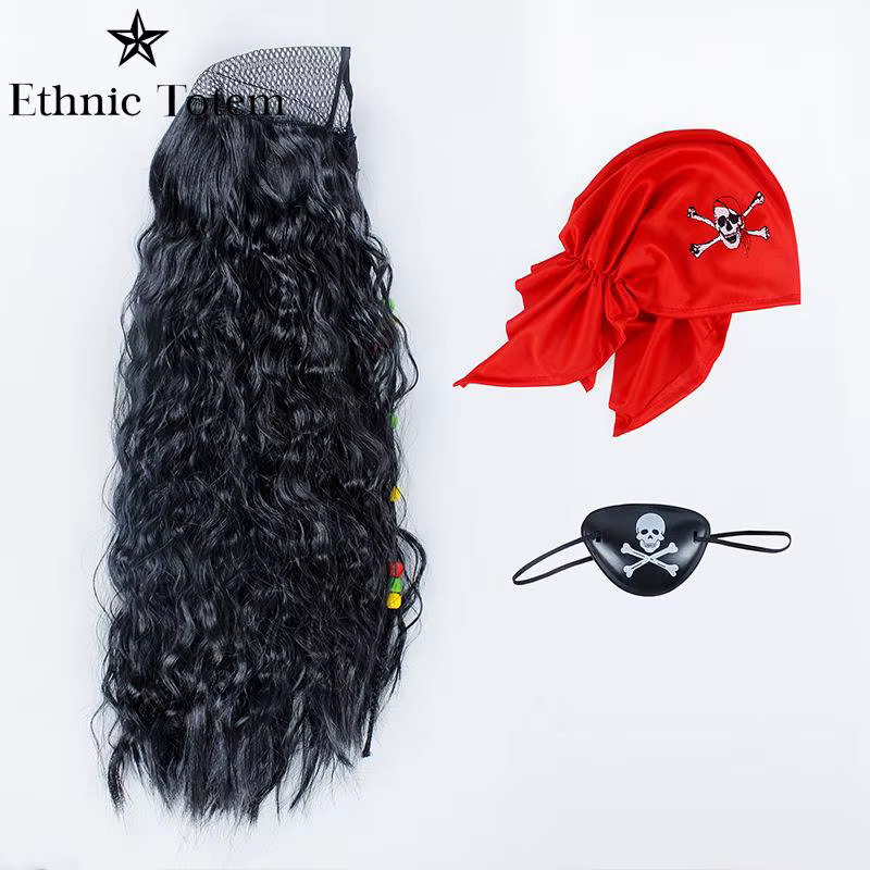 Perruque de chapeau marron de capitaine Pirate pour adulte
