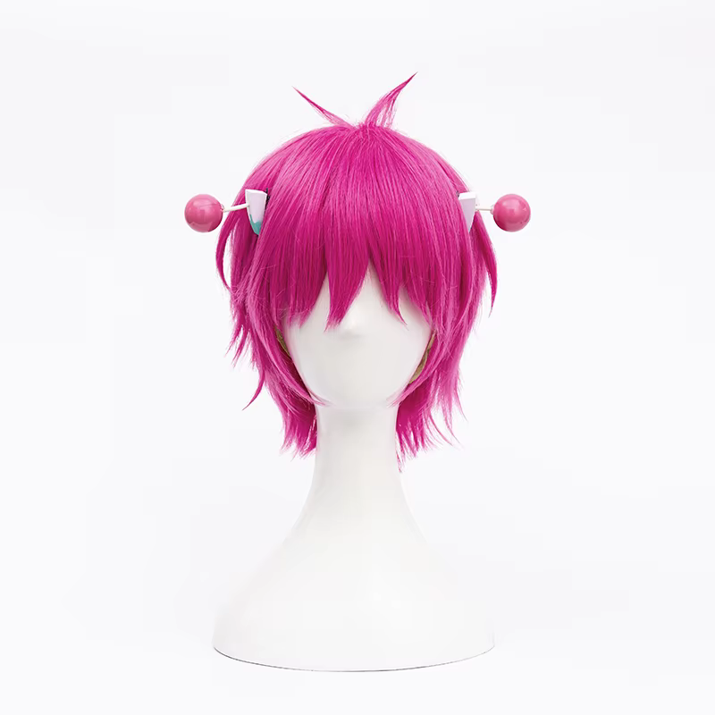 Perruque de Cosplay synthétique rose courte avec épingles à cheveux + bonnet