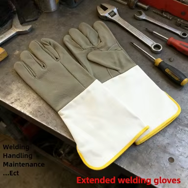 Gants de travail en cuir de vache pour la soudure |   Manches longues et larges |   Bouche large résistante à l'usure pour soudeur et travail des métaux