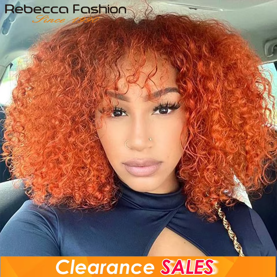 Gingembre Jerry bouclés court Pixie Bob coupe Remy perruques de cheveux humains avec frange miel blond Orange Non