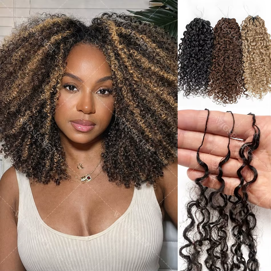 Extensions de cheveux humains bouclés crépus blond miel pour tressage