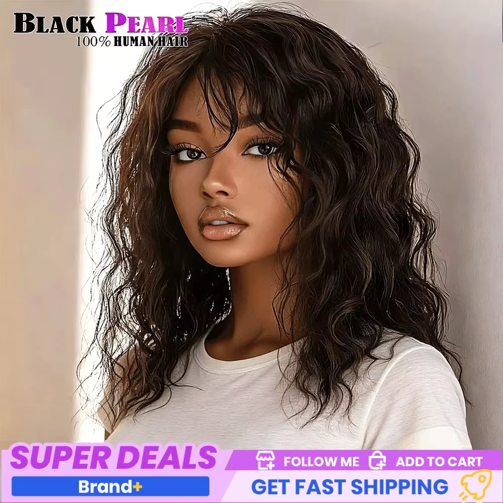 Perle noire courte coupe lutin brun naturel Multi séparation 100% vrais Cheveux humains qualité Perruques