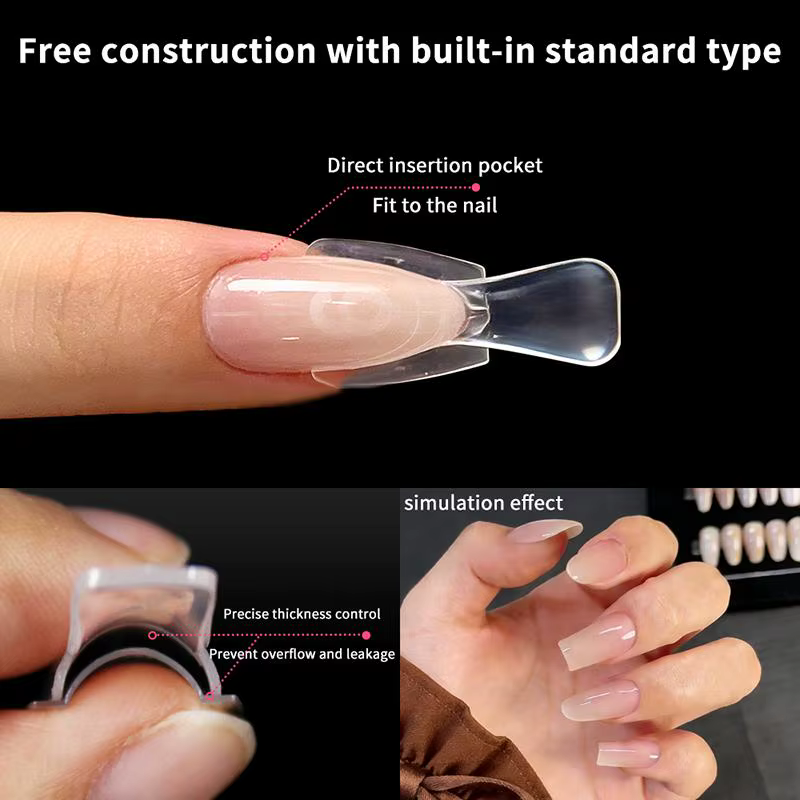 Formes à ongles Sandwich 60 pièces, formes doubles ovales pour extension, sans papier, pour extensions d'ongles faciles, moule supérieur et moule inférieur, manucure