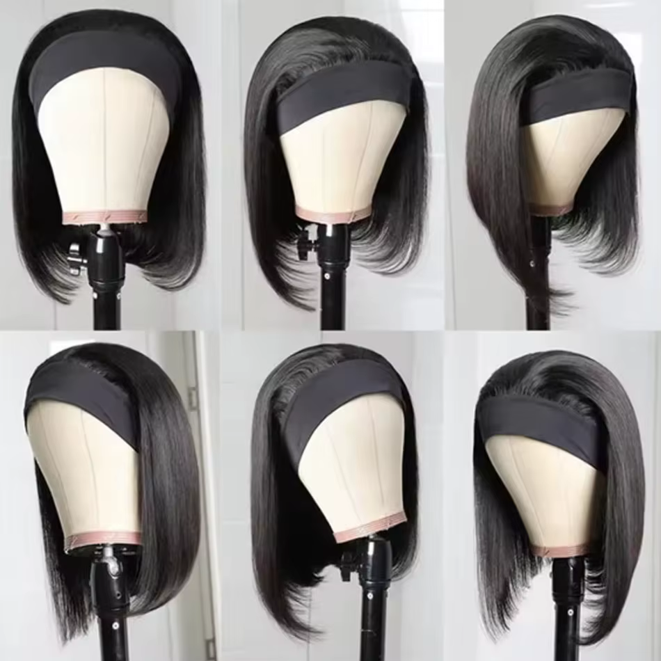 Bandeau perruques cheveux humains droite courte Bob sans colle