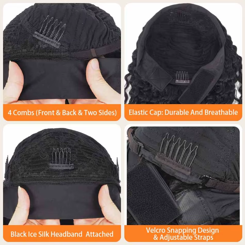 Perruques bandeau bouclées crépues en cheveux humains