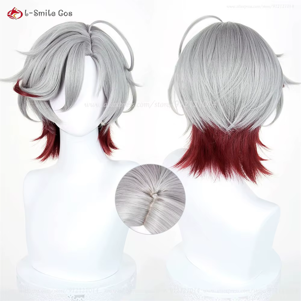 Illuga Cosplay perruque 35 cm argent gris rouge perruques mixtes pour hommes