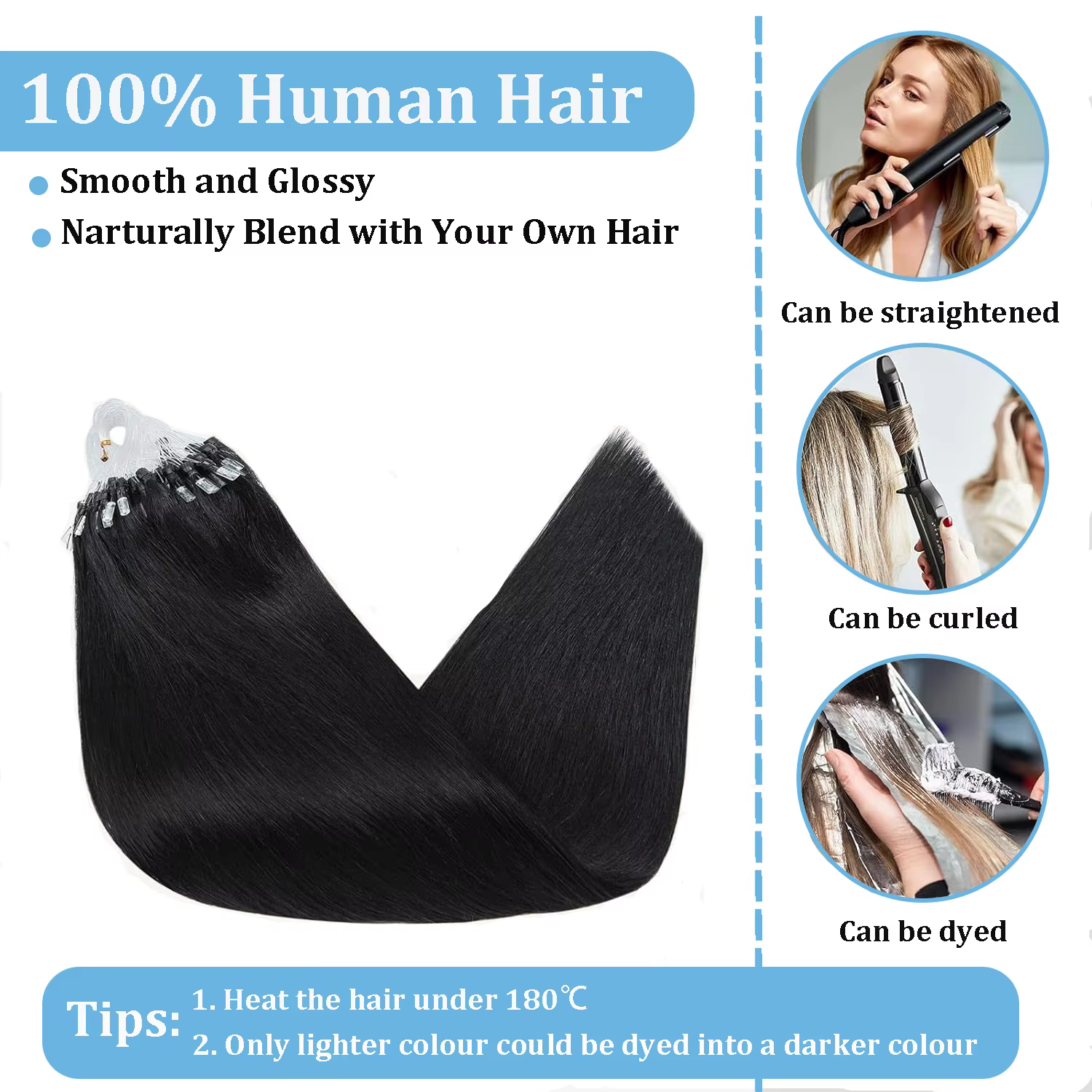 Extensions de cheveux humains droits pour femmes 100g ligne de pêche Extension