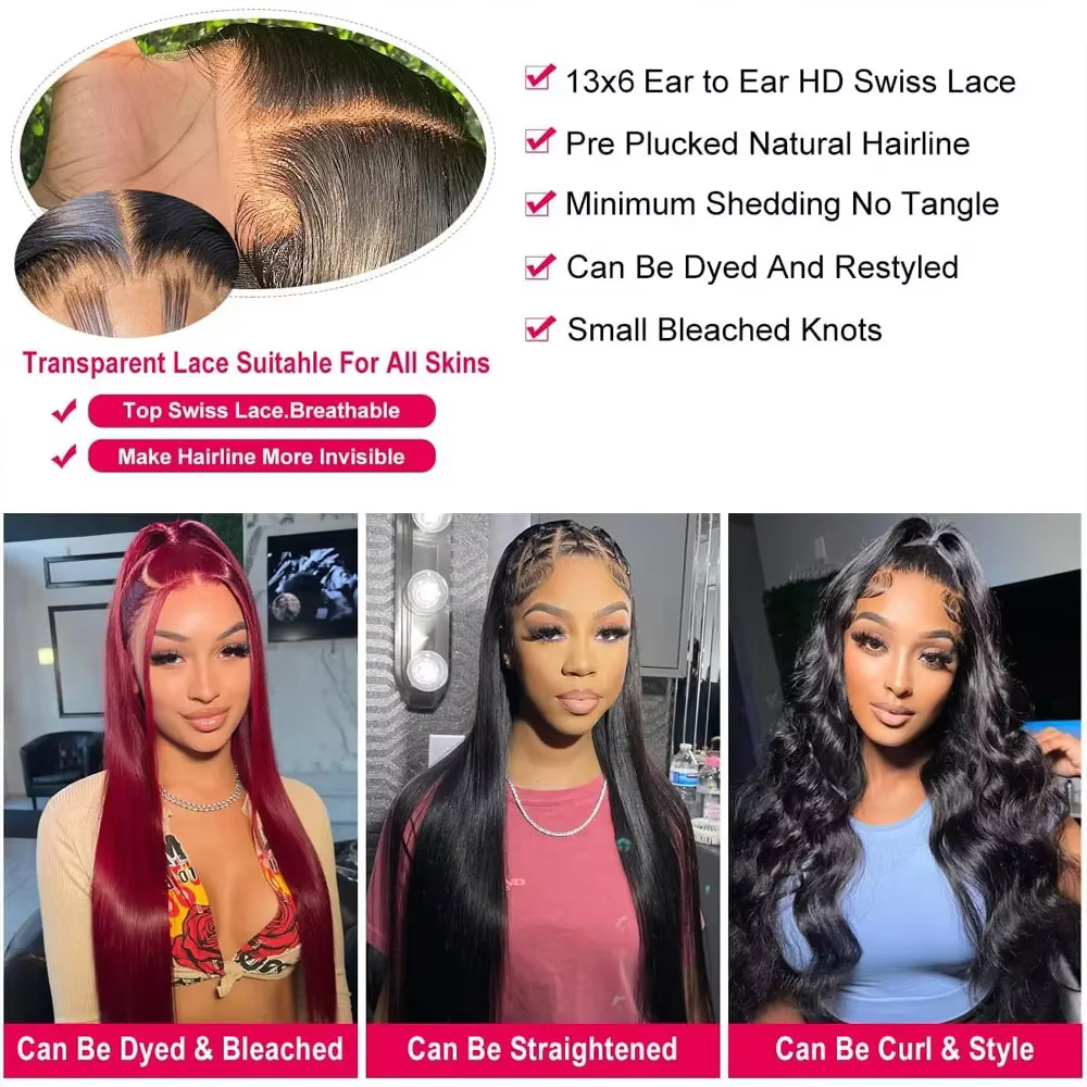 Perruques en cheveux humains lisses de 30 à 40 pouces