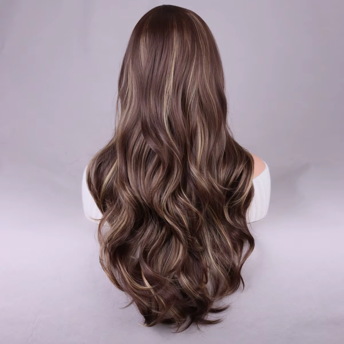 Perruque ondulée longue à reflets bruns mélangés pour femmes, perruque synthétique bouclée naturelle en Fiber résistante à la chaleur pour un usage quotidien