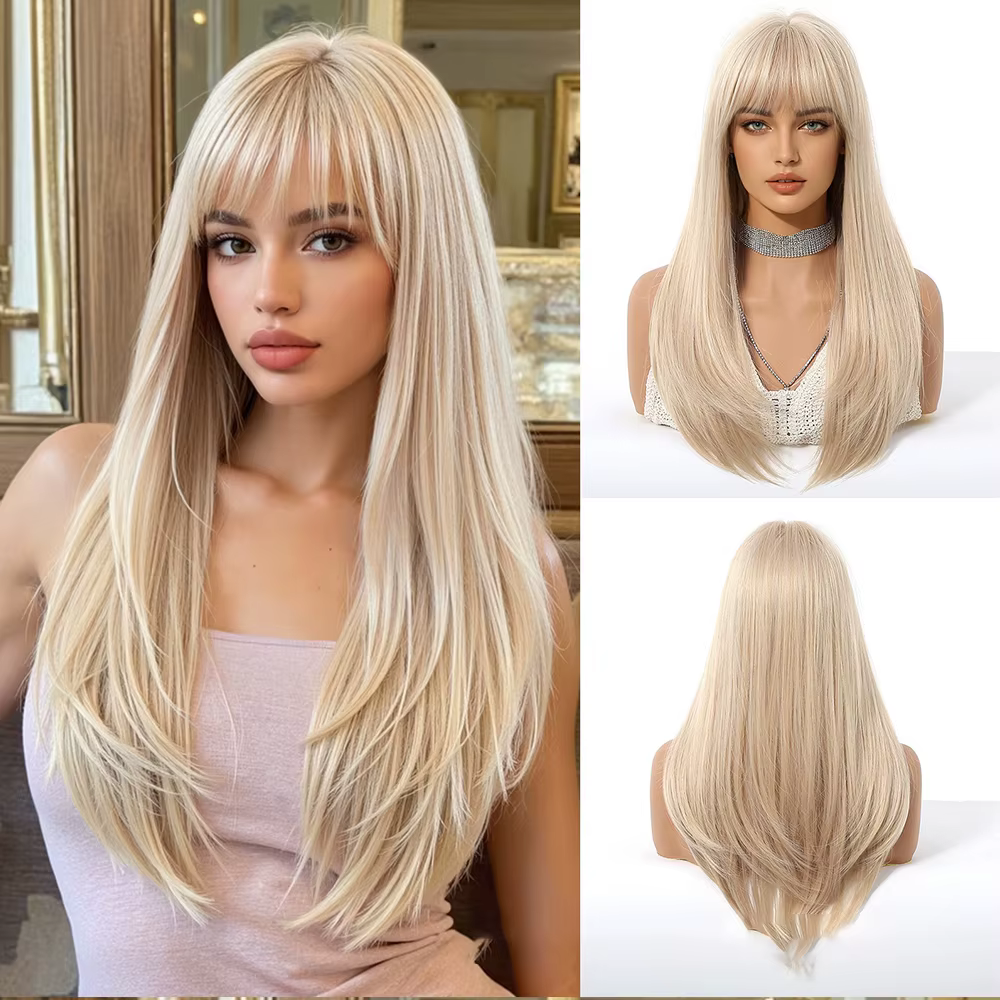 Perruque Blonde dorée avec frange