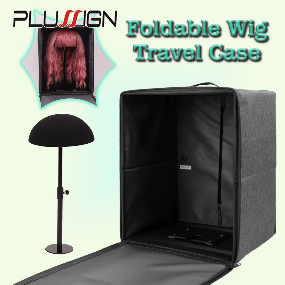 Boîte de rangement pour perruques longues/courtes, sac de transport pour perruques avec support, boîte d'emballage pour perruques, boîte de rangement pliable pour perruques grises