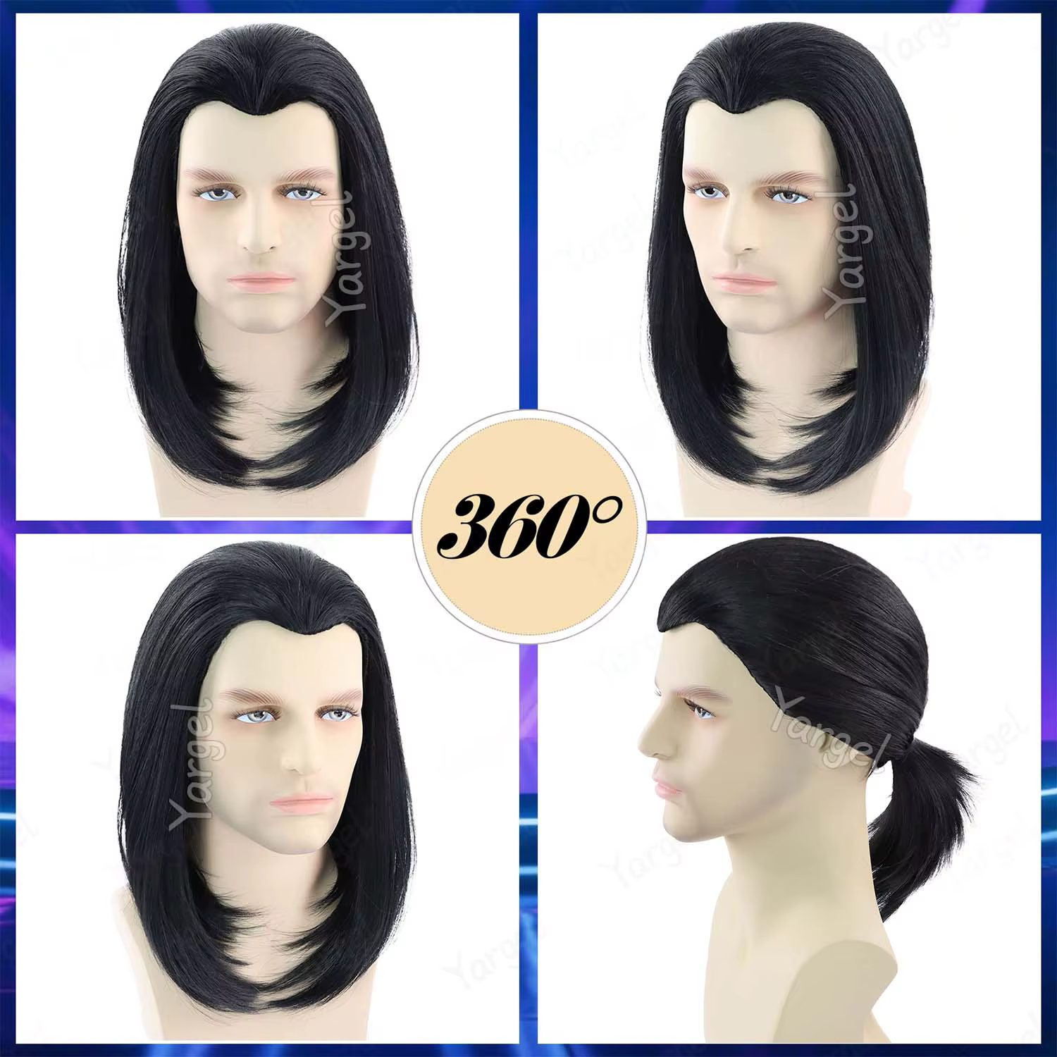 Perruque synthétique noire Hitman pour hommes