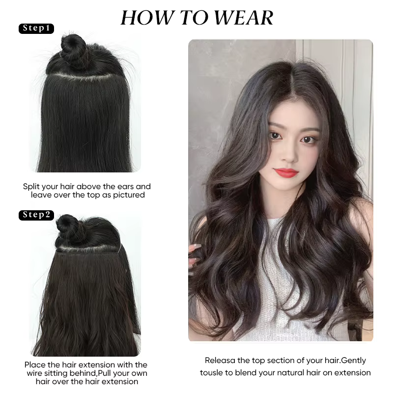Extensions capillaires synthétiques invisibles de qualité supérieure, postiches sans Clips, postiche longue et ondulée naturelle, faux cheveux pour femmes