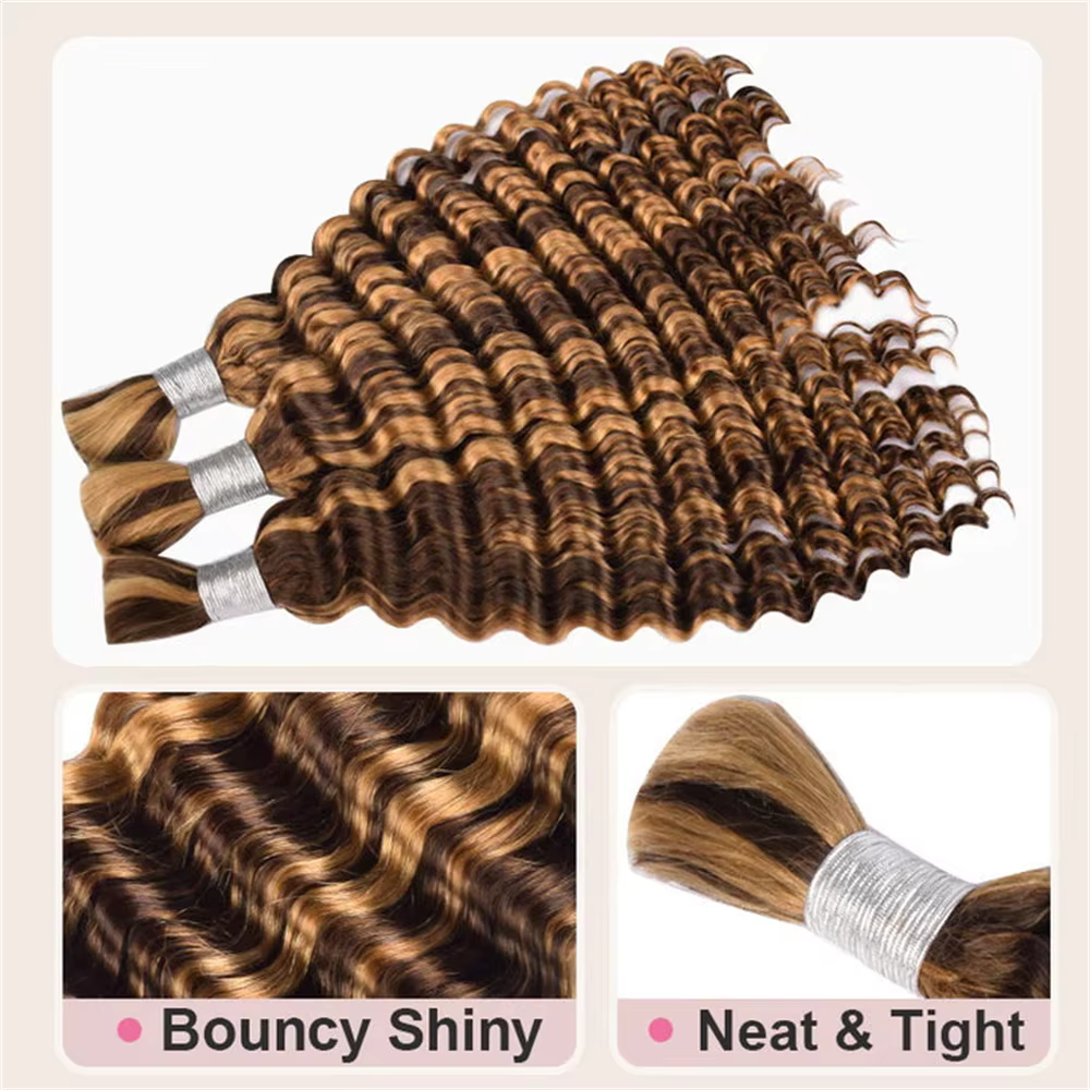 Cheveux humains à tresser style bohème 4/27, ondulés profonds, en vrac, sans trame, extensions de cheveux bouclés pour tresses bohèmes