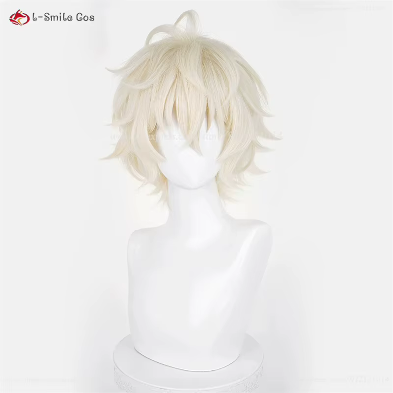 Perruque de Cosplay Synthétique Courte et Blond Clair de 30cm avec Bonnet