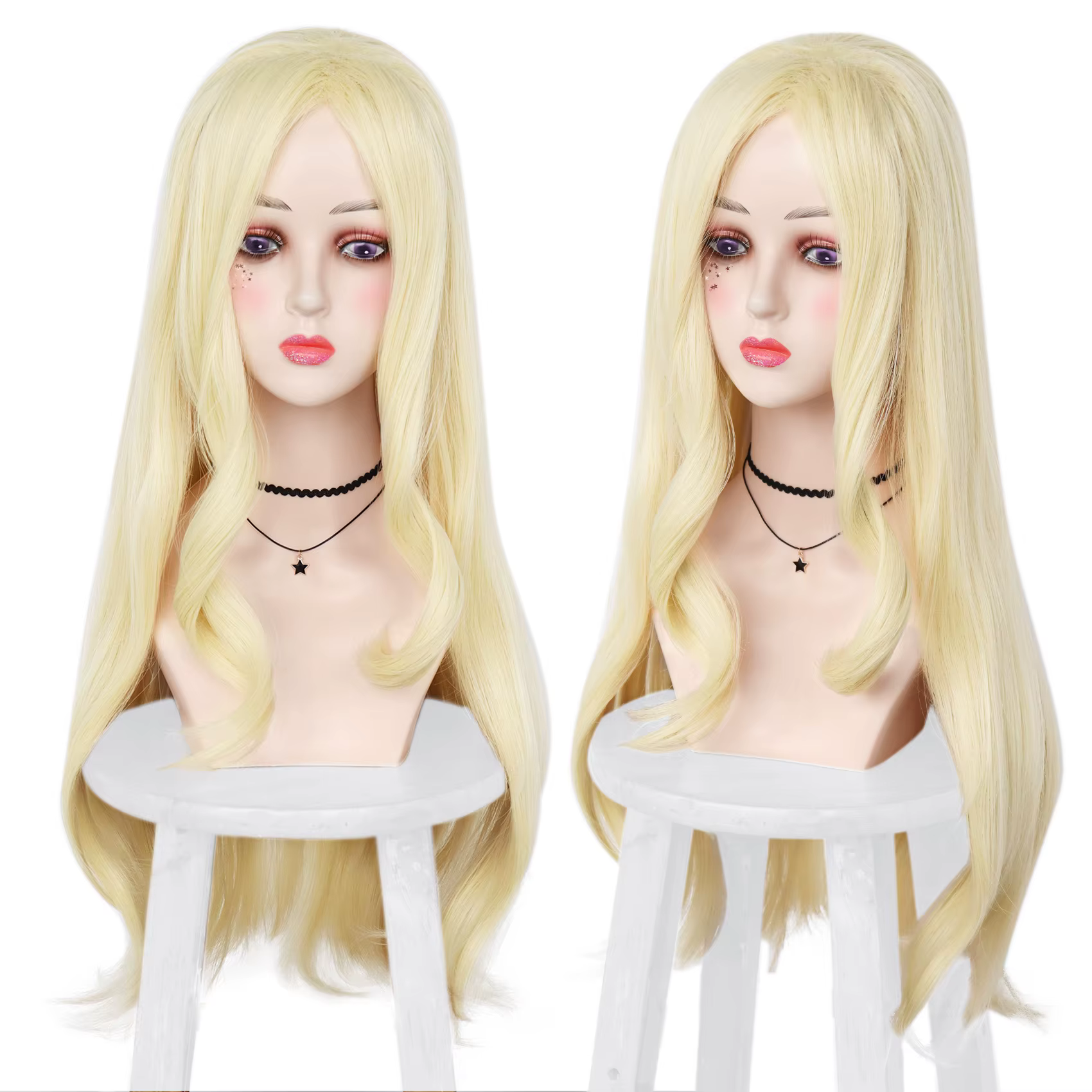 Perruque synthétique réaliste longue et ondulée blond clair