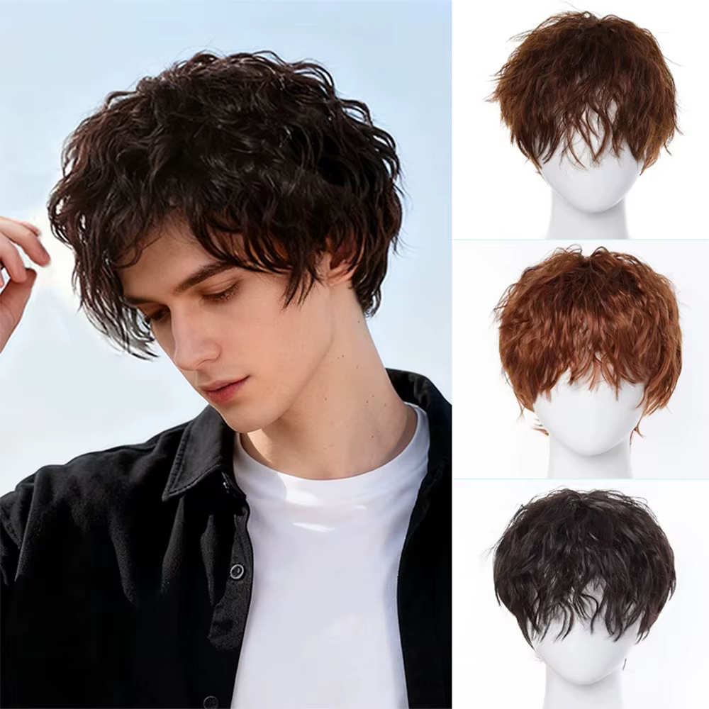  Perruque synthétique frisée crépue pour homme