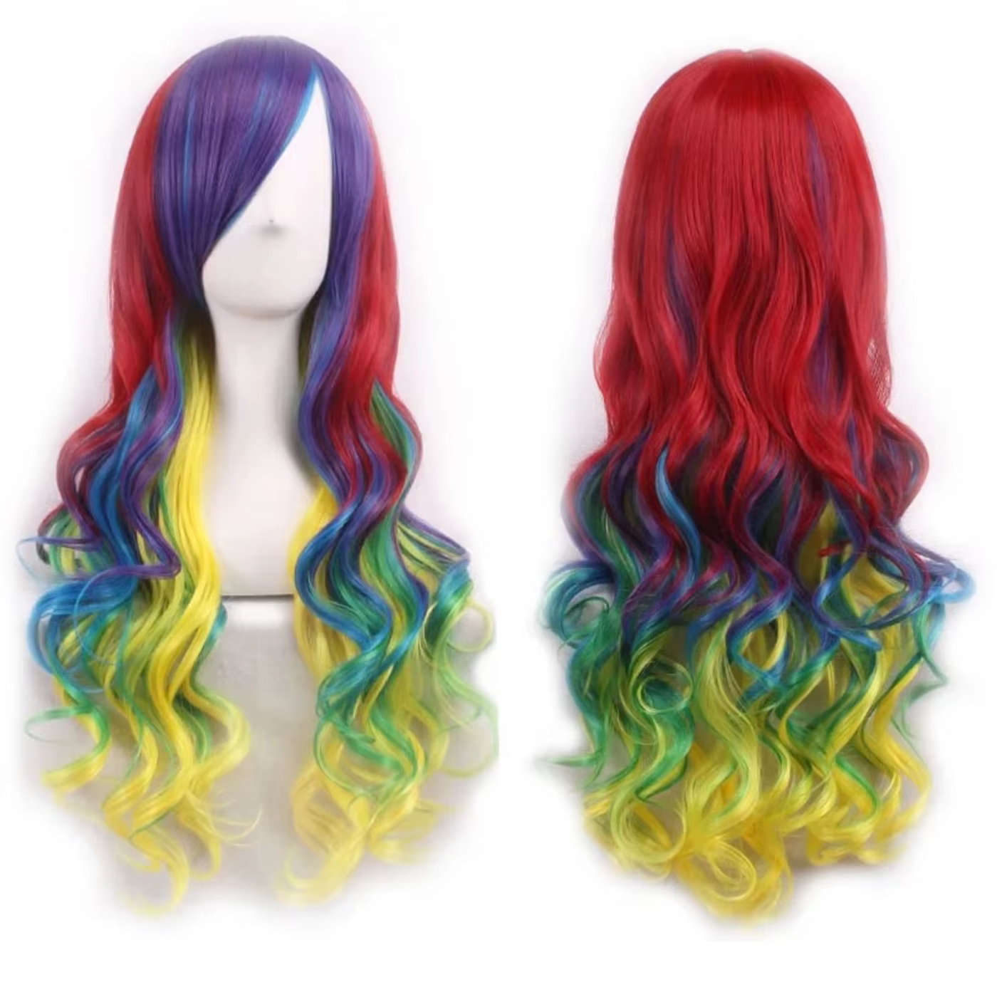 Soowee cheveux synthétiques Ombre arc-en-ciel Cosplay perruque avec frange rouge jaune violet vert bleu perruques pour les femmes noires