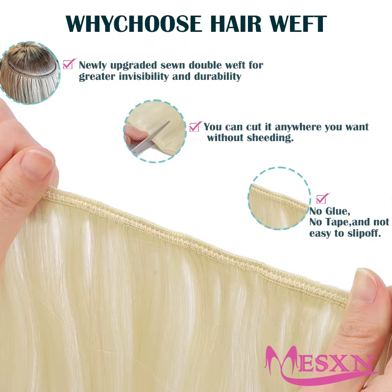 MESXN Extensions de trame de cheveux paquets européens Remy 100% Extension